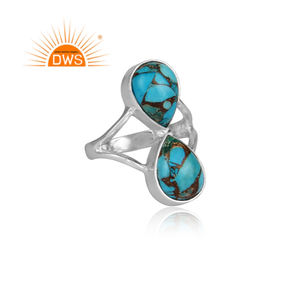 Cuivre naturel Turquoise Anneau De Déclaration 925 En Argent Sterling En Forme De Poire Turquoise Bague Bijoux Grossiste - Product Image 3