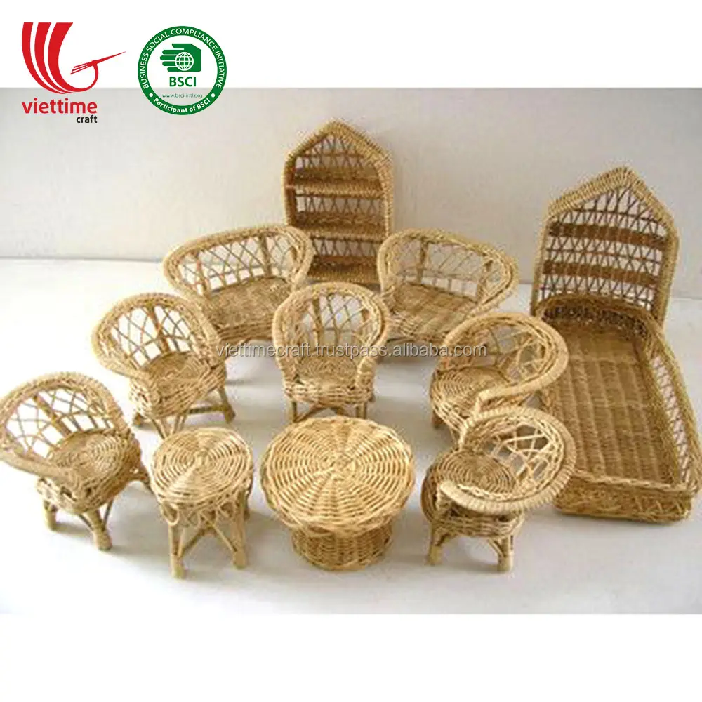 Collection Of Rattan Doll Wicker Furniture Seating Set Bench Doll Chair Decor Wall Home Wholesale