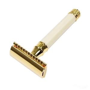 Maquinilla de afeitar recta de acero inoxidable de alta calidad de doble filo con mango de oro blanco desechable para barberos OEM Etiqueta Privada - Product Image 1