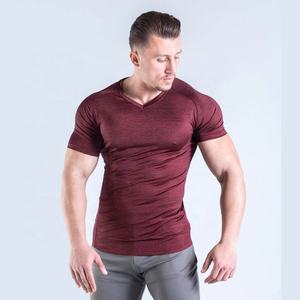 Hombres gimnasio Fitness ropa Unisex 65% algodón 26% poliéster 9% Spandex transpirable Casual Camiseta de manga corta con cuello en V para hombres - Product Image 1