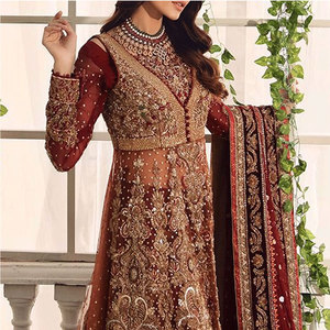 Vestidos de Novia Pakistaníes e Indios, Lehenga Sharara de Novia Cosida a Medida, Colección Barat, Vestido de Novia Bordado de Chifón - Product Image 6