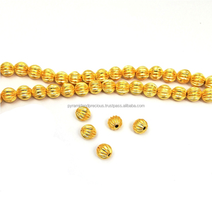 Gold Plated Watermelon-Shaped Round Copper <b>Bead</b> Strand - Product Image 2