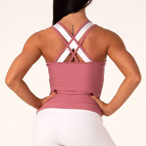 Pink Color Women's Tank <b>Tops</b> For Active Wear And Fitness Summer Gym Workout Vest Cotton Running Singlet With Cross Strops - Product Image 3