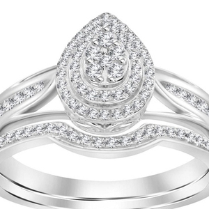 1.00 TCW Real Round Diamond Pear Shape Wedding <b>Ring</b> <b>Set</b> for Women | Prong <b>Set</b> Halo Bridal Band Natural Diamond Fine Jewelry Gift - Product Image 1