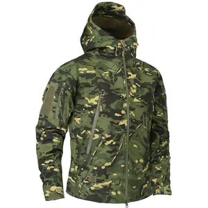 Men&#39;s Camouflage Softshell Jacket Tactical Clothing Windproof and Waterproof Jacket Trending Autumn and Winter Canvas Fabric