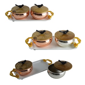 Récipient et plateau de service en métal avec boutons en pierre d'agate Plaqué or et peint Fruits secs et serpents Pot Accessoire de service - Product Image 5