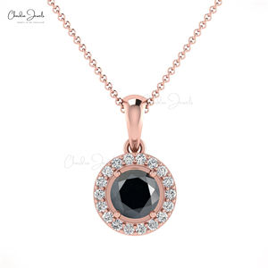 Colgante de Diamante Negro Natural, joyería fina de oro sólido de 14k, Diamante de Halo, Diamante redondo de 4mm, joyería única - Product Image 1