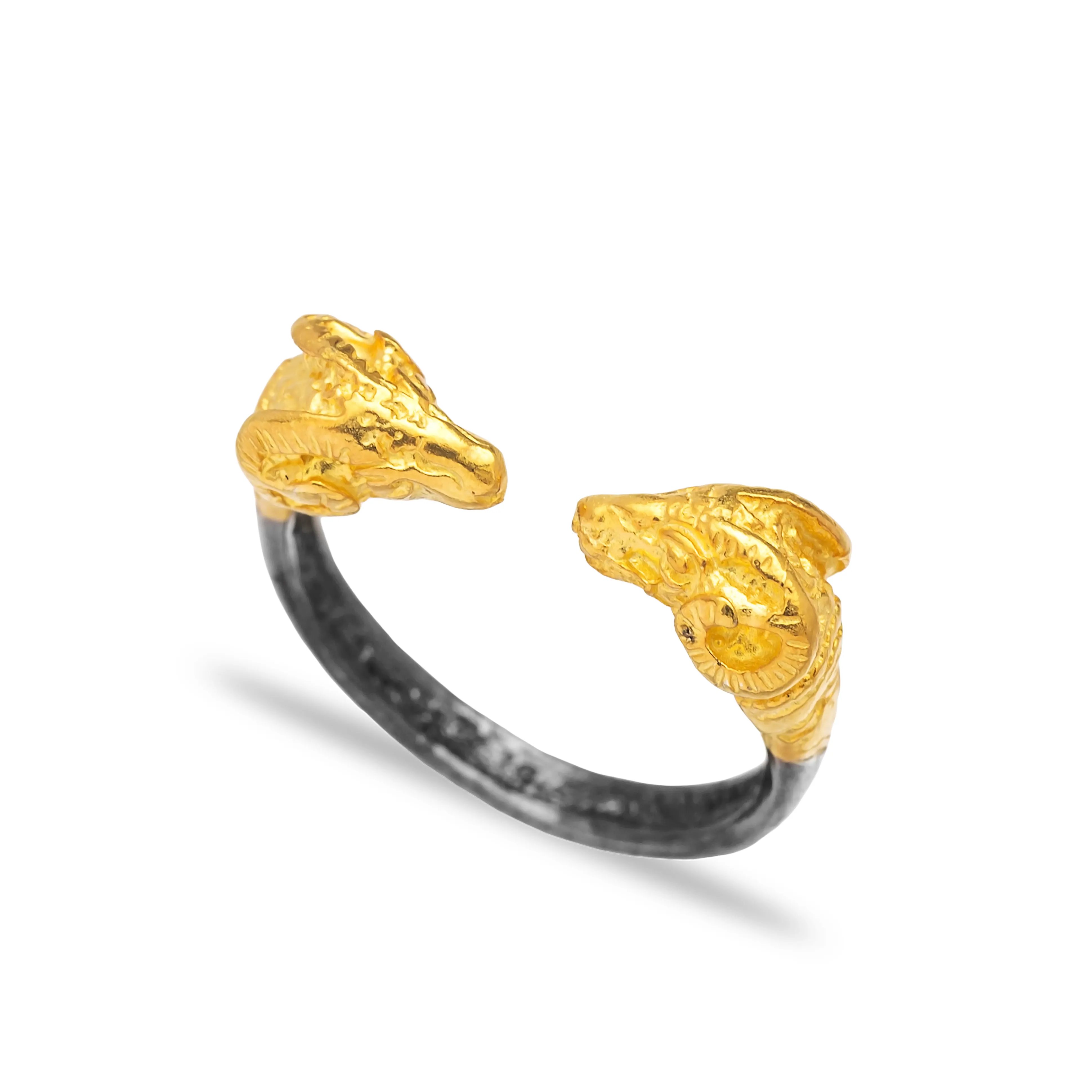 Cincin Oksida Antik 22K Perak Berlapis Emas, Cincin Terbuka Grosir Buatan Tangan 925 Perhiasan Perak Murni