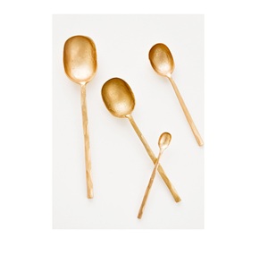 Cuillère à soupe en laiton personnalisée Cuillère de service à salade en laiton de qualité supérieure Longue poignée simple Poignée en laiton massif - Product Image 3