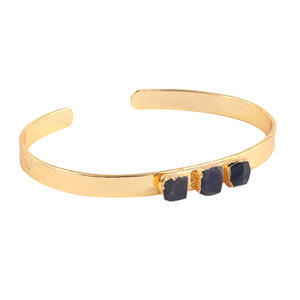 Pulsera de acero inoxidable con diseño de lujo para mujer, brazalete de tanzanita natural Enchapado en oro, piedra de nacimiento, martillo, acabado ajustable - Product Image 5