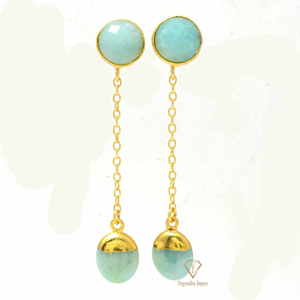 ต่างหูแบบห้อยอัญมณีจากอเมซอนไนต์3A + คุณภาพ925ต่างหูเงินสเตอร์ลิงสีฟ้าทองออกแบบโดยดีไซเนอร์ของขวัญสำหรับงานแต่งงานขายส่ง - Product Image 4