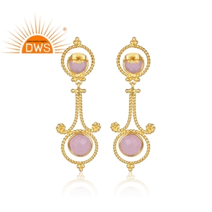 Glass <b>Rose</b> Gemstone Earrings Jewelry New Designer Gold Plated Fashion Brass Drop Earrings Jewelry Manufacturer - Product Image 4