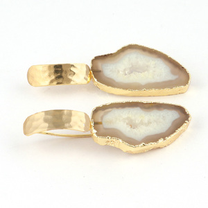 Últimos pendientes modernos de Druzy para mujer, rebanada de Natural geoda, galvanoplastia de oro, acabado martillado, gancho de plata, joyería colgante, pera principal - Product Image 2