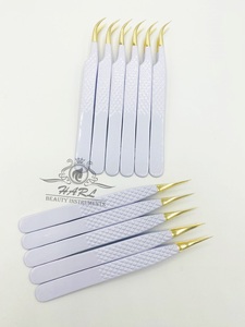 Pinzas para pestañas de color blanco y dorado con agarre fuerte Pinzas para extensión de pestañas Pinzas para pestañas postizas personalizadas - Product Image 5