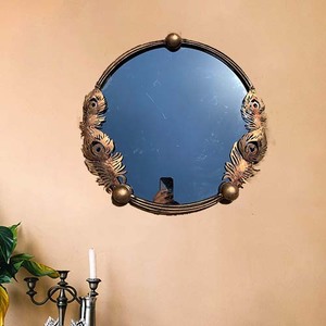 Miroir décoratif marron en plumes de paon Art mural pour la maison et le salon La plus grande société de fabrication - Product Image 2