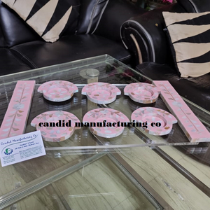 Seashell Coasters with Tray Acrylic Tray with Mother of Pearl Handle Luxury Seashell Coaster Set Coastal Decor Coaster Set - Product Image 1