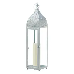 Natural Silver Moroccan Hanging Lantern For Christmas Decoration Low Price Home Decoration Item Metal & Glass Candle Lantern