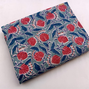 Chinese Flower Printed Fabric in Hand Block Print in Pure Cotton - Product Image 1