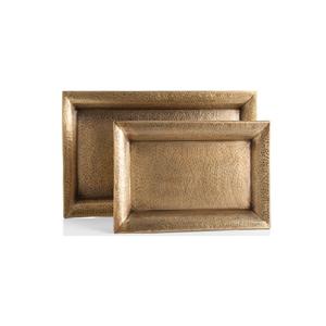 Vaisselle de luxe de nouvelle arrivée plateau en bois plaqué cuivre de forme rectangulaire plateaux de service de taille personnalisée avec travail martelé - Product Image 1