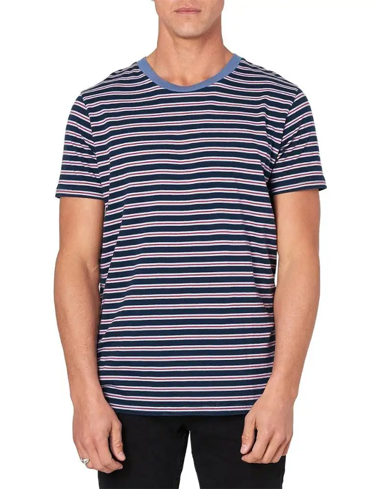 Wholesale bulk black and white print stripe tshirt custom print logo oversized short sleeve stripe t shirt men Plus Size T-Shirt