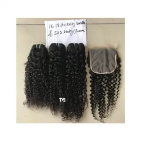 Pacotes encaracolados de cabelo mongoliano, pacotes de cabelo afro de 16 "18" 20 "com 20" 5x5 transparente