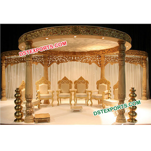 Hermosa boda Mandap boda seis pilares fibra Mandap conjunto indio boda Mandaps fabricante lujo tallado boda decoración EE. UU. - Product Image 1