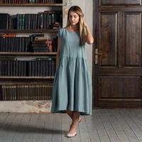 100% vêtements en lin bio été décontracté robe mi-longue pour femmes fabricants de vêtements indiens col rond Boho dame robe
