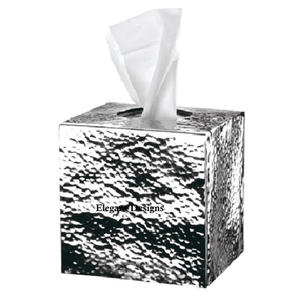 Boîte à mouchoirs en métal fini martelé argenté de Style luxe couverture de tissu carrée faite à la main élégant à la mode en gros usage domestique - Product Image 6