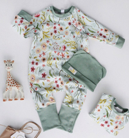 Combinaison bébé unisexe longue en jersey tricoté 100% coton, manches courtes, anti-boulochage, respirante, motif floral