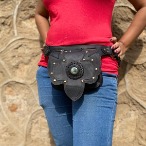 Unisex Black Leather Hip <b>Pocket</b> <b>Belts</b> Waist Bags Travel <b>Belts</b> Multi Uses Waist Bags Vintage Bags - Product Image 1