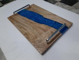 Plateau de petit-déjeuner de style unique en bois de haute qualité et résine époxy forme rectangulaire plateau de service de table décorer ustensiles de cuisine plateau en résine - Product Image 5