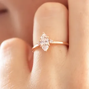 Custom Marquise Cut Fine Crystal Diamond Trending Handgemaakte Vrouwen Promise Engagement Bruiloft Sieraden 925 Sterling Zilveren Ringen