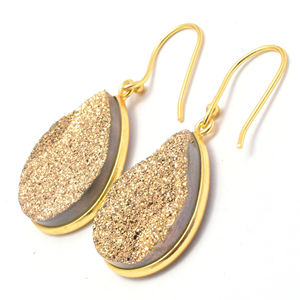 Pear Shape Natural <b>Copper</b> Titanium Druzy Gemstone Drop Earrings 925 Sterling Silver Bezel <b>Gift</b> <b>for</b> <b>her</b> Earring <b>For</b> Supplies - Product Image 3