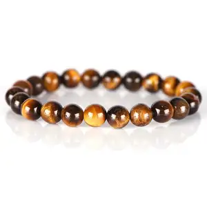 6mm 8mm 10mm Natural Yellow Tiger Eye Stone Fashion Smooth Round Gemstone Beaded Bracelet Wholesale Supplier Jewelry Manufacture