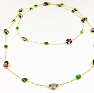 Colliers à longue chaîne en argent Sterling 925, plaqué or, améthyste, émeraude, pierres précieuses - Product Image 2