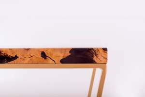 Muebles modernos para sala de estar, mesa auxiliar de madera con borde vivo único, mesa auxiliar, mesa de centro, acabado Natural, resina epoxi negra duradera - Product Image 5