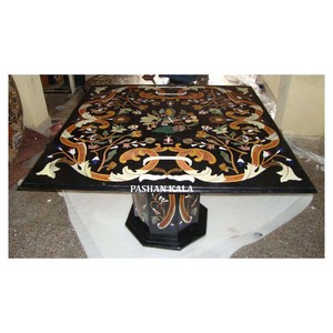Black Marble Stone Beautiful Inlay <b>Work</b> <b>Table</b> Top - Product Image 1