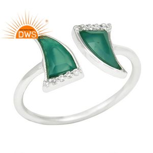 Bague de styliste en argent fin pour fille, Onyx vert, bijoux, vente en gros, 925 - Product Image 1