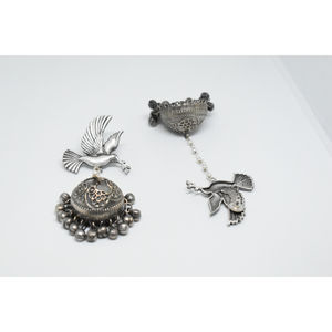 Pendientes de aro con diseño de pájaro, estilo indio, última moda, imitación de plata, latón, tipo ghungro jhumka, para mujeres y niñas. - Product Image 3