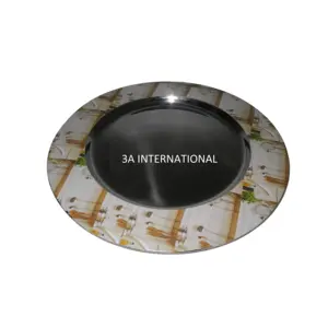 Customized Stainless Steel Charger Plates Dinner Plates Unique Style Round Dinner Table Wedding Glass Beaded Setting Tray