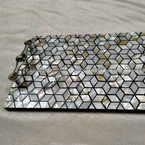 Ensemble de plateaux de service en incrustation de nacre importés de luxe en forme de rectangle pour hôtel, restaurant ou cuisine d'Inde - Product Image 1