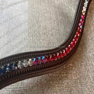 Bande de sourcils en cuir pour cheval, couture complète avec perles colorées et chaîne en métal cristal, prix de gros, 2021 - Product Image 1