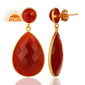18k Gold Plated Drop 925 Silver Earring Jewelry Manufacturer Faceted Natural Red Onyx Gemstone Earring Jewelry Supplier - Product Image 3