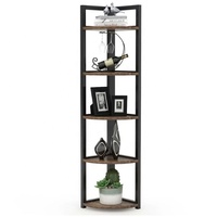 Meubles industriels au design moderne, étagères en bois massif, bibliothèque d'angle à 5 niveaux, unité de présentation multifonctionnelle pour le salon