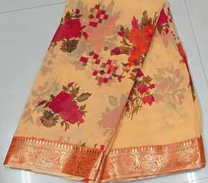 Saree de créateur imprimé de fleurs roses avec bordure en dentelle non cousue Exclusif par robe Vêtements ethniques ApparelGarment - Product Image 3