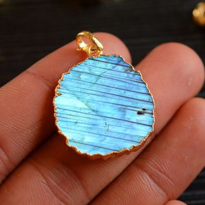 Labradorite Bleu Granit Dalle Laiton Suspension Boule Cuivre Galvanoplastie Collier Ras Du Cou Argent et Or Matériaux Principaux - Product Image 3