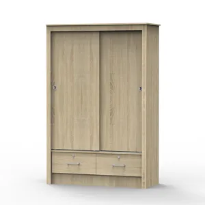 Large Space Big Capacity Hanging Area Sliding Door Wood Wardrobe Clothes Wooden Cabinet Made in Malaysia 1237