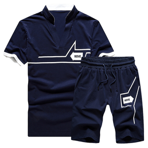 Conjunto deportivo con cuello en V para hombre, set de 2 piezas con estampado personalizado, estilo veraniego, venta al por mayor - Product Image 5
