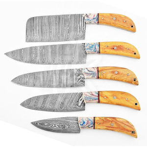 Damascus <b>Knife</b> 05 Pcs Chef <b>Knife</b> 1095 and 15N20 <b>Set</b> Material - Product Image 5