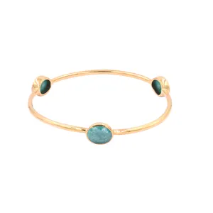 Emerald Oval Shape Gold Plated 60 MM Bangle